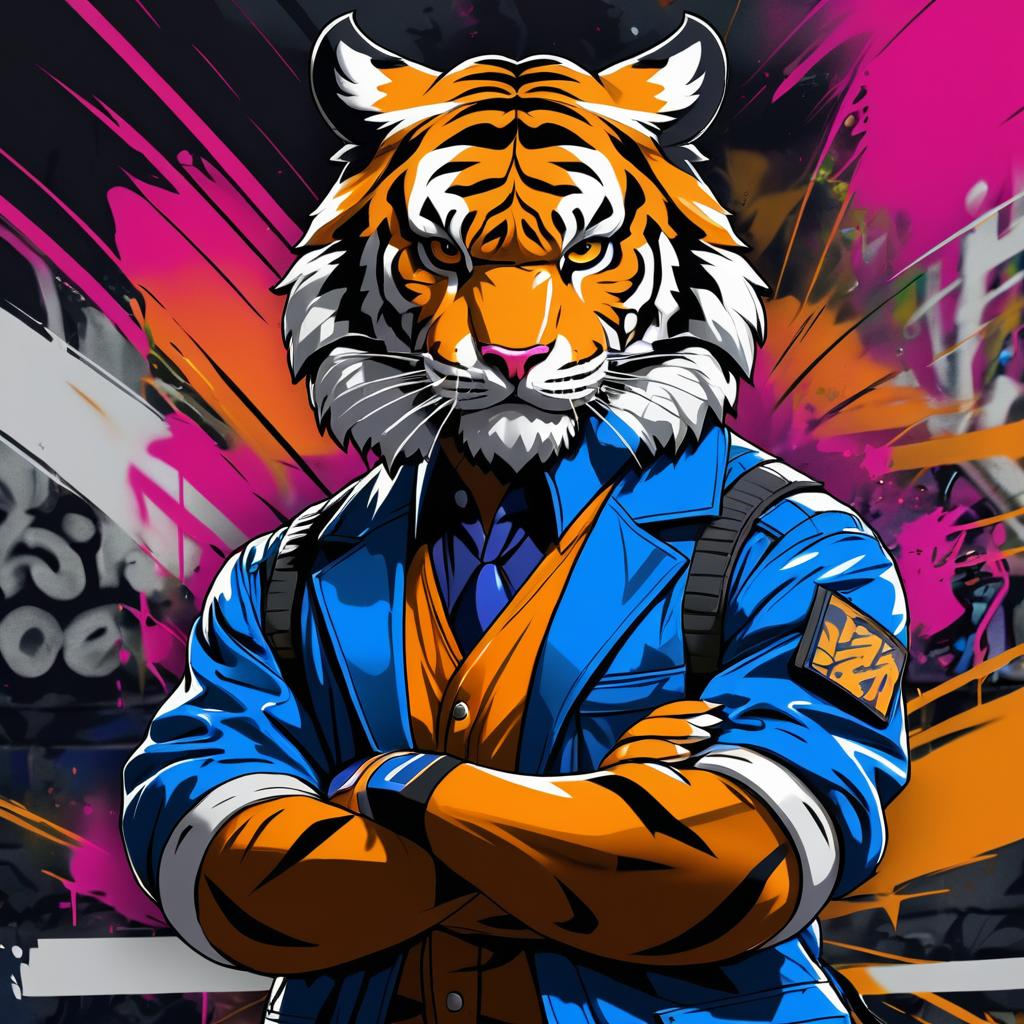 Graffiti Tiger as Combat Strategist in 8K