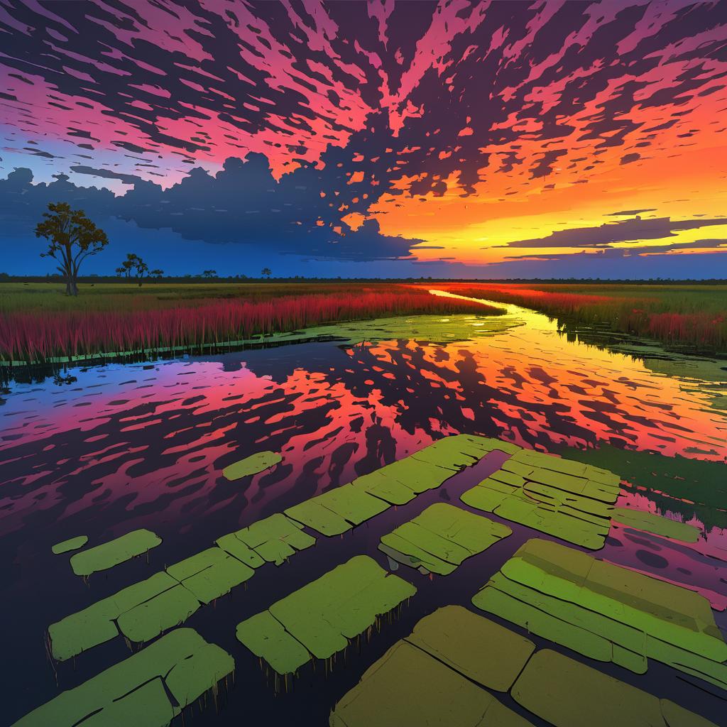 Colorful Marshy Delta at Sunset