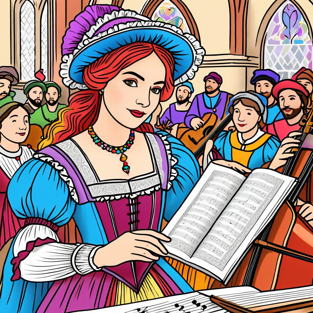 Coloring Page of a Medieval Bard Teaching