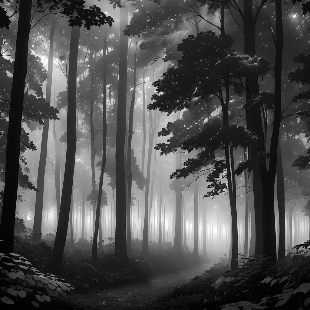 Ethereal Foggy Woodland in Greyscale