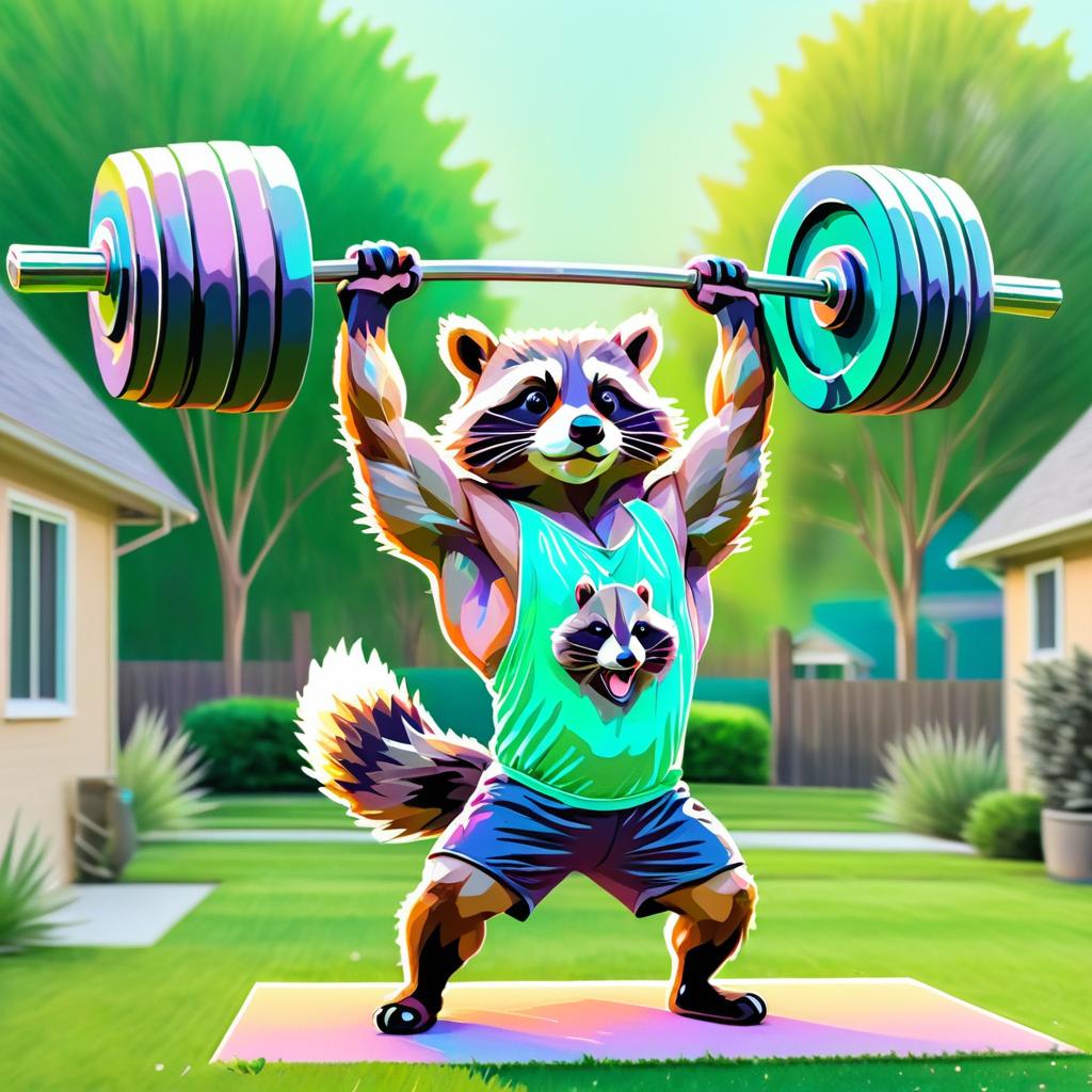 Impressionist Strength: Muscular Raccoon Lifting