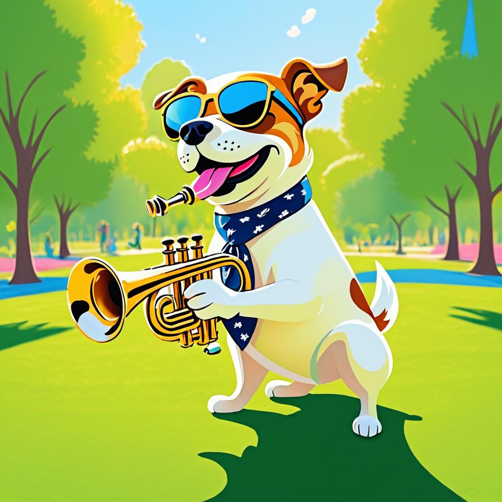 Playful Dog Playing Trumpet in Park