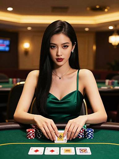Confident Woman Playing Poker in Casino