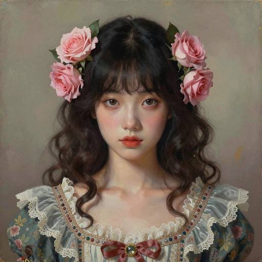 Pop-Surrealism Lowbrow Japanese Rose Girl Portrait