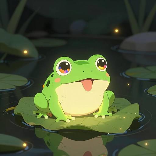 Glowing Kawaii Frog on Lily Pad