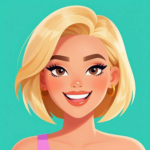 Cheerful Blonde Woman Cartoon Portrait