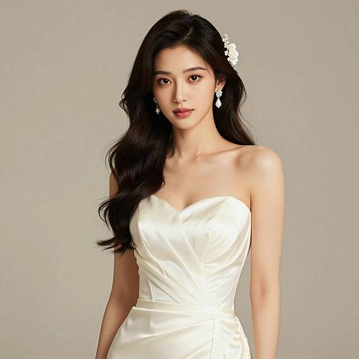 Elegant bride in silk wedding dress