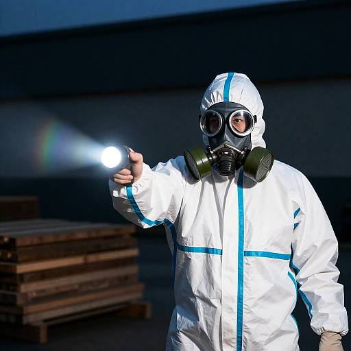 Mysterious Hazmat Figure in Night Setting
