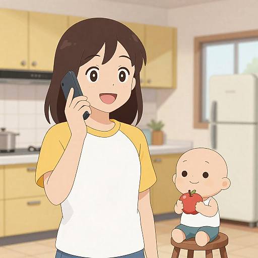 Cheerful Kitchen Scene with Characters