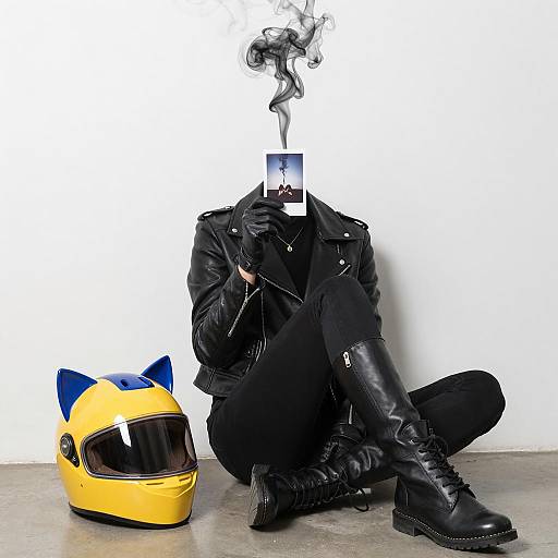 Person with Head Replaced by Black Smoke Holding Photo