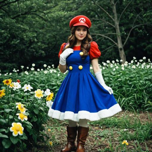 Woman in Super Mario Inspired Cosplay Dress Outdoors