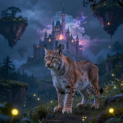 Nocturnal Lynx in Fantasy Landscape