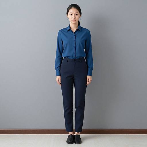 Realistic Navy Blue Outfit Female Portrait