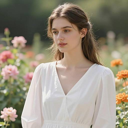 Serene Young Woman in White Dress