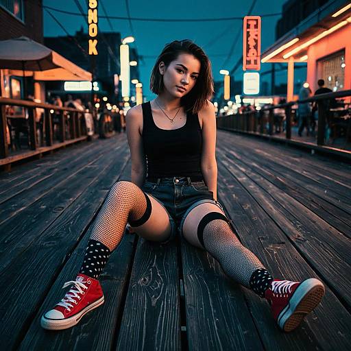 Teen Fashion in Cyberpunk City Night