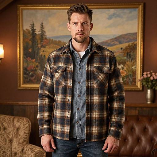 Rugged Man in Cozy Rustic Setting