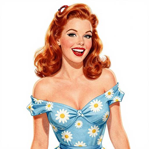 Vibrant Redhead Pin-Up Illustration