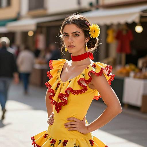 Young Woman in Traditional Flamenco Dress