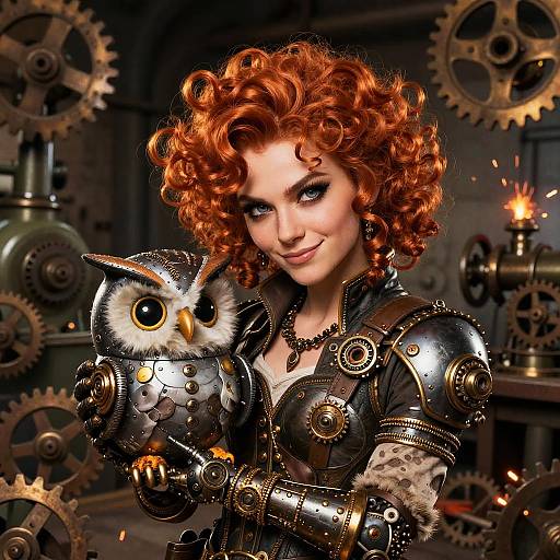 Steampunk Adventurer with Mechanical Owl