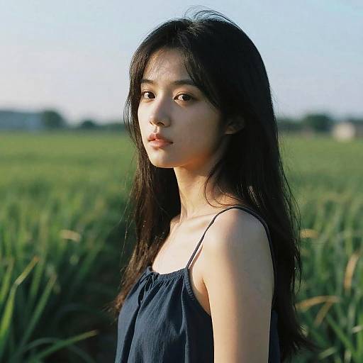 Ultra Realistic Girl in Green Field