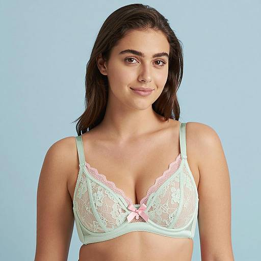Young Woman in Light Green Lace Bra