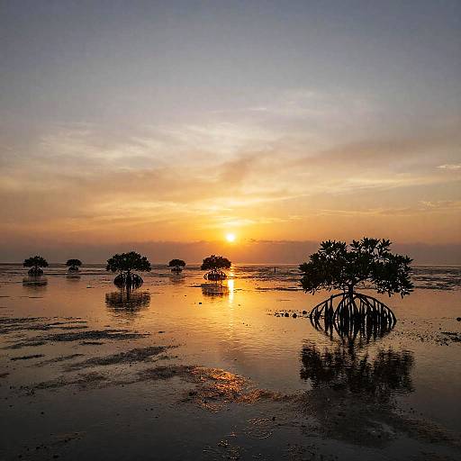 Golden Sunrise Over Moonlit Mangrove Flats