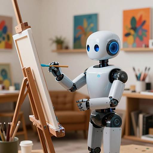 Robot Artist Creating in Cozy Studio