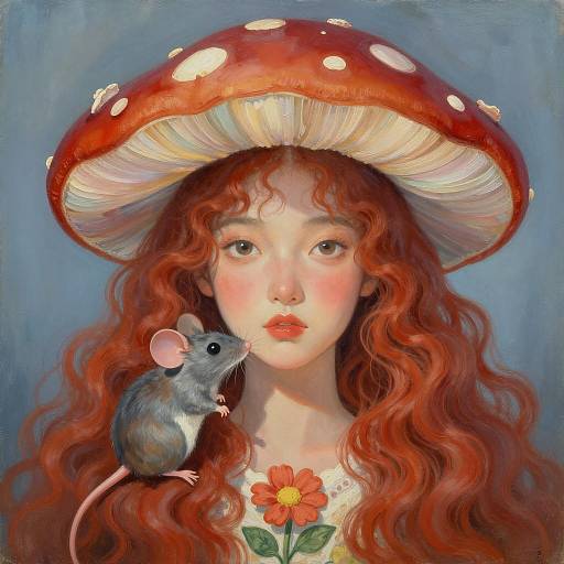 Whimsical Portrait of a Girl with Mushrooms