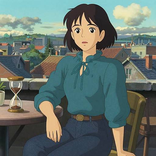 Studio Ghibli Hourglass Woman Rooftop
