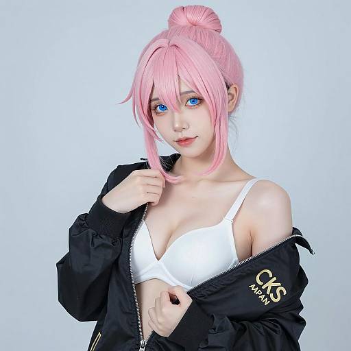 Pale Pink Hair Cosplay with Jacket