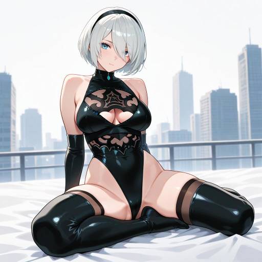 Sensual 2B from Nier Automata in Futuristic Setting