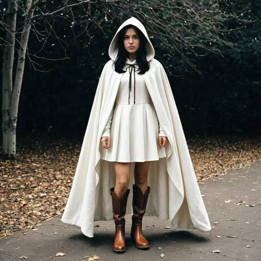 Woman in White Hooded Cloak and Dress