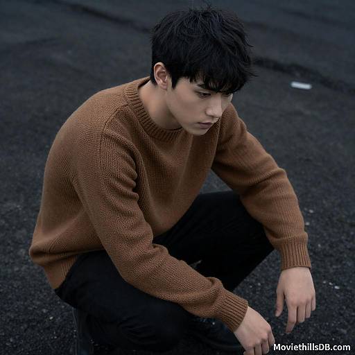 Young Man in Brown Sweater on Rocks