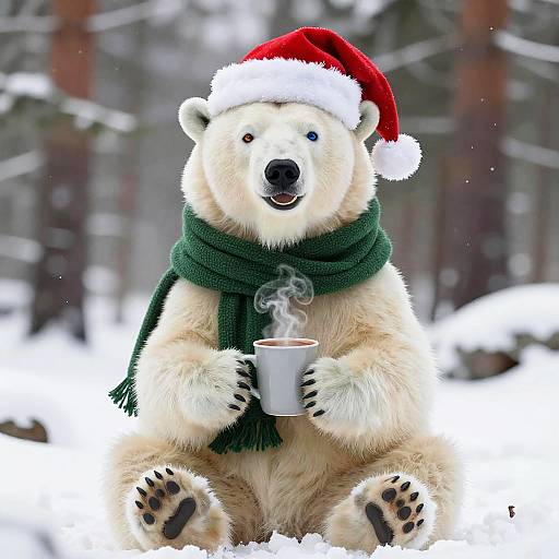 Playful Polar Bear with Hot Cocoa