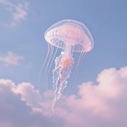 Ethereal Jellyfish Amid Pastel Clouds