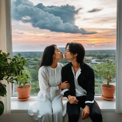 Couple Sharing a Kiss at Sunset