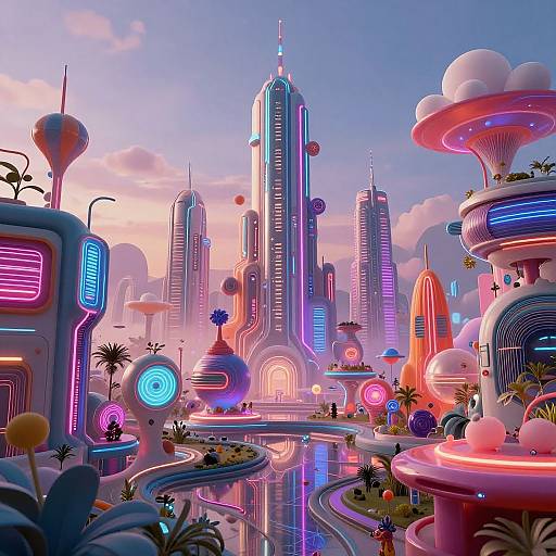 Surreal Futuristic Neon Cityscape
