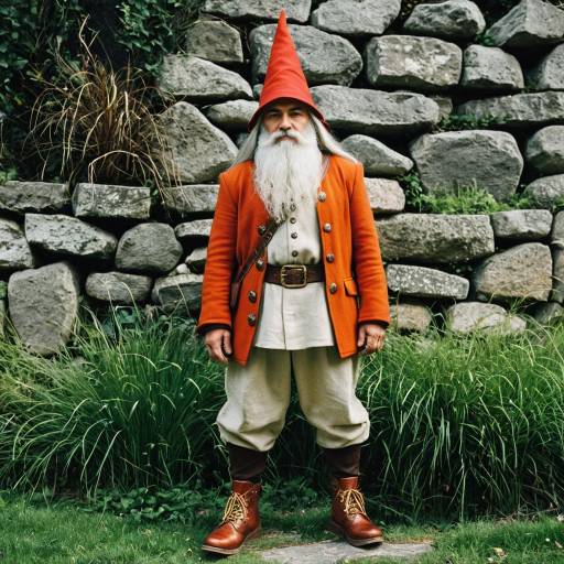 Fantasy Gnome in Red Hat and Orange Jacket