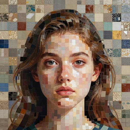 Pixelated Mosaic Portrait of Young Woman