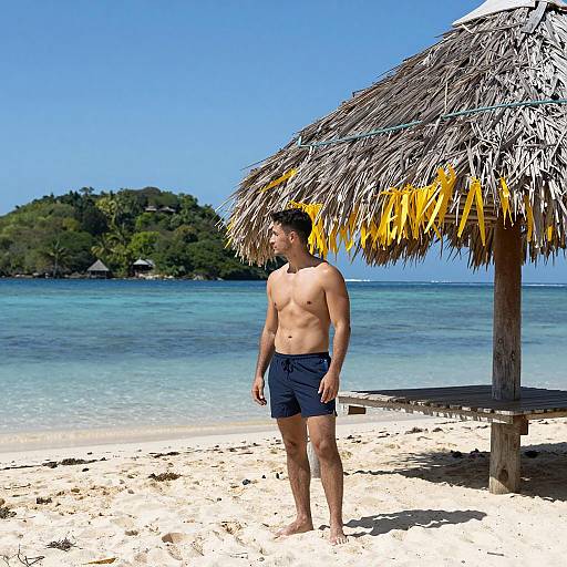 Tropical Beach Scene with Fit Man