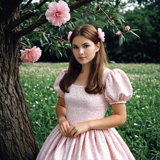 Young Woman in Pink Dress with Flowers Outdoors