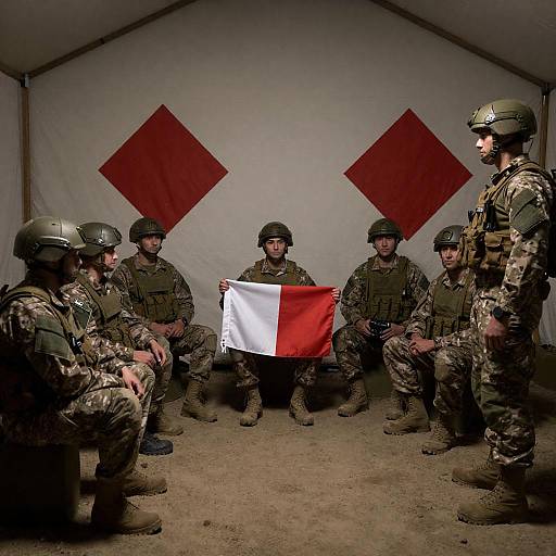 Military Gathering in a Dimly Lit Tent