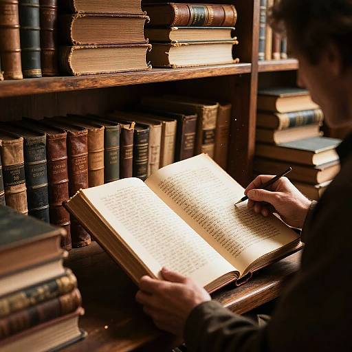 Ancient Library with Scholar and Tomes