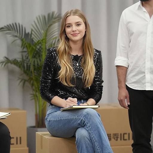 Young Woman Smiling with Notebook