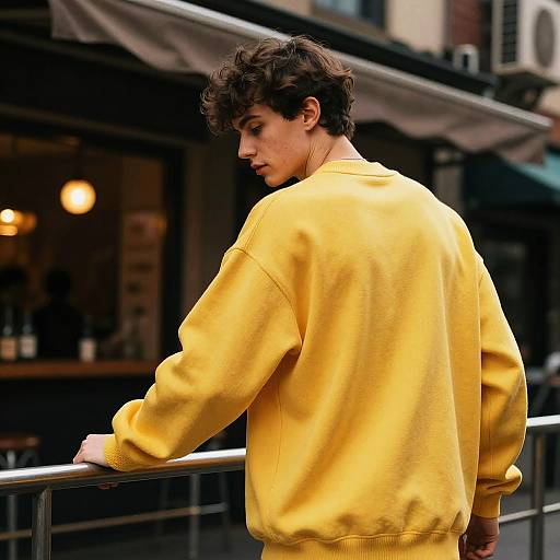 Young Man in Yellow Oversized Sweater at Night