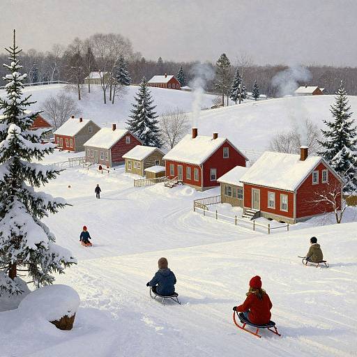 Cozy Snowy Winter Village Scene