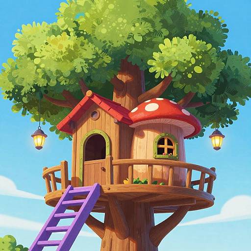 Whimsical Vibrant Cartoon Treehouse