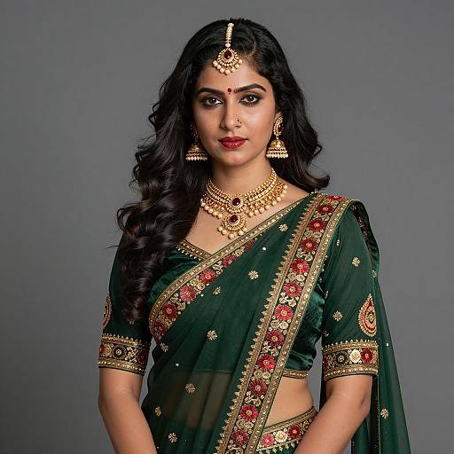 Indian Woman in Traditional Green Saree