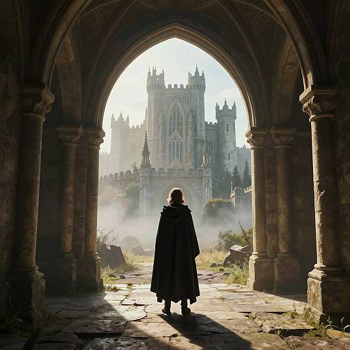 Lone Figure in Gothic Archway