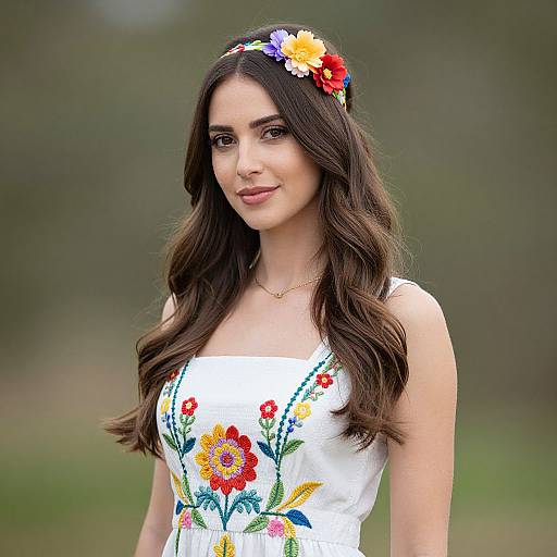 Woman in Floral White Dress